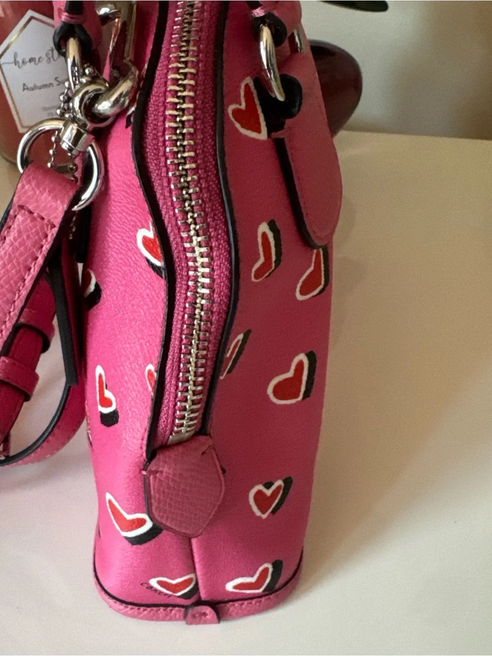 Coach Pink Heart-Print Mini Satchel with Removable Strap